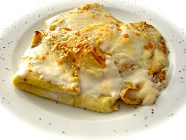 Crespelle with speck and smoked Provola