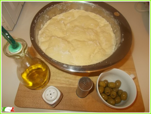 Focaccia with olives ingredients