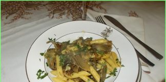 penne with artichokes plate
