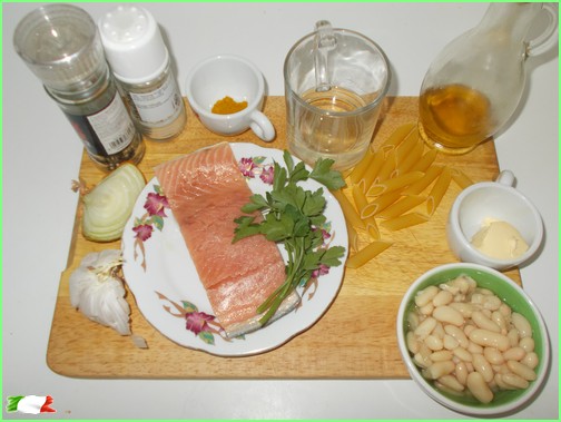 PENNE SALMON AND BEANS ingredients