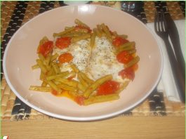 SEA BREAM GREEN BEANS AND TOMATOES dish